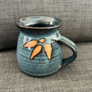 Blue Studio Art Pottery Cream Pitcher Leaf Pattern Stamped Quick